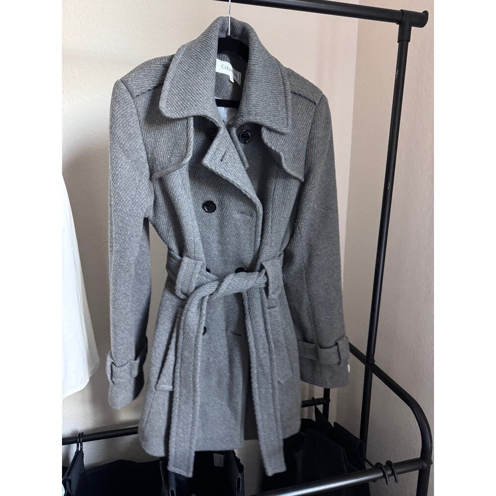Calvin Klein Gray Wool Blend Peacoat Belted Coat Women’s Size 4 new
